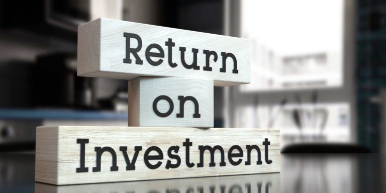 Return on investment, roi words on wooden blocks 3d illustra