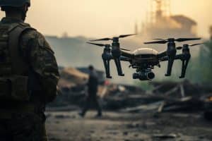 L'image montre un soldat et un dorne, elle illustre la page du salon milipol, sur le site de media product